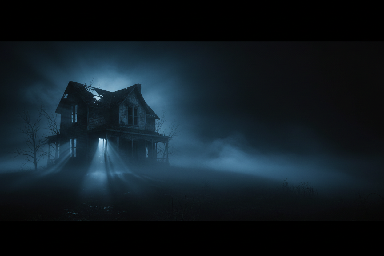 Haunted House in Blue Fog